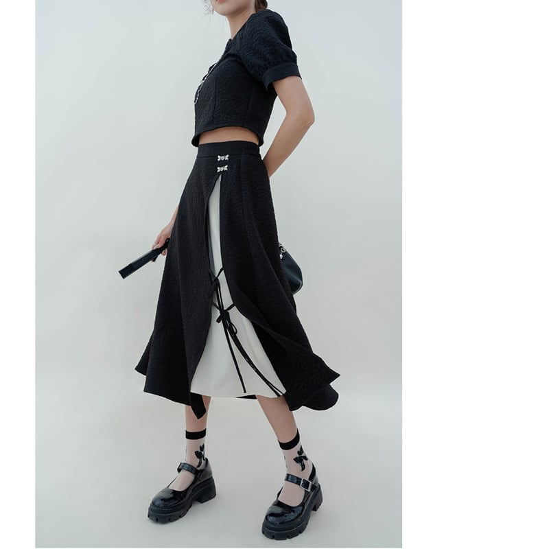 [LOVEHEYNEW Series] ★China style skirt★ Bottoms Slit Color scheme Black Black SML Slimming Easy to match