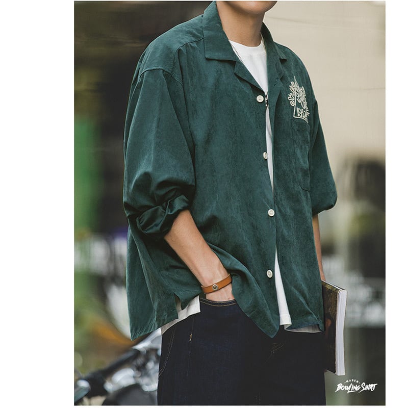 [ZMen Series]★Shirt★ Tops 2color Unisex Men's Easy to match Green Dark Blue Green Blue