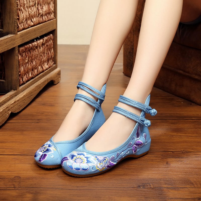 [ZIAMEI Series] ★Embroidery shoes★ Chinese shoes 4color Floral pattern Size 34-40 Cute shoes Flower embroidery Blue Red Black Beige