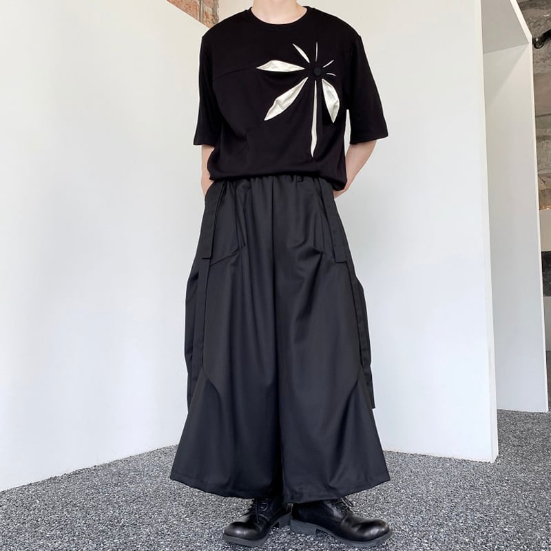 [Illustrated series]★China style trousers★ Gaucho pants Designed Unisex Men's Black Cool