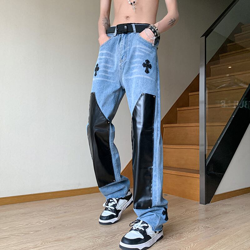 [YANDAN Series]★Denim Pants★ Bottoms Pants Unisex Men's Large Size Switchable Blue