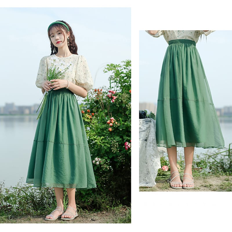 [Shirashu Series] ★Skirt★ Bottoms Summer Clothes Simple Ladies Fashion Green Green Easy to match