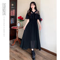 Load image into Gallery viewer, [Dong Xiaojie Series] ★Dress★ Large size lace chiffon switching black black V neck short sleeve summer
