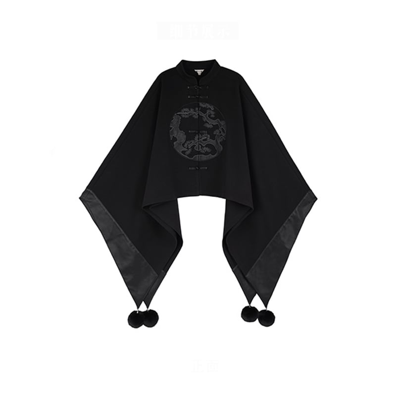 [Da Qinglong Shu Series] ★China style outerwear★ Cloak coat Rasha embroidery Chinese clothing Black Black Irregular