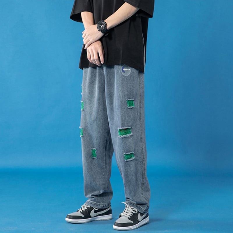 [XUNJIA series]★Denim pants★ 2color bottoms pants unisex men's large size color scheme black blue