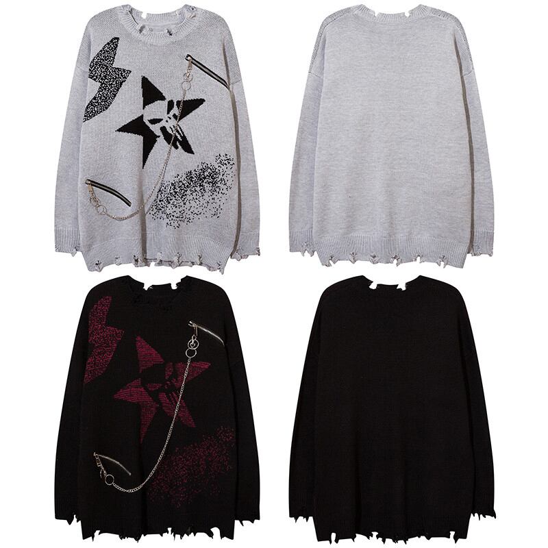 [WH Teacher Series]★Sweater★ 2color Unisex Men's Fashion Stylish With Chain Star Pattern Black Gray