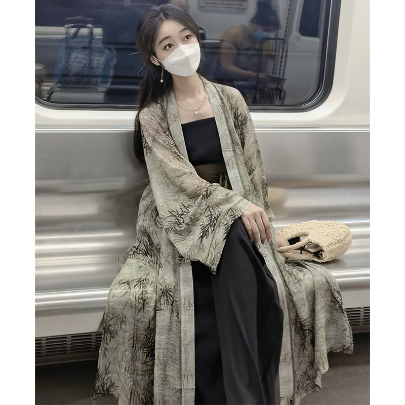 [Haruyama Mokugo Series] ★China style happi coat★ Long outerwear, thin improved Chinese clothing, loose, bamboo, everyday wear, Chinese clothing