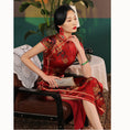 Load image into Gallery viewer, [Four Little Sisters Series] ★Luxury Silk Cheongsam Dress★ One Piece Short Sleeve Slit Red Red Slimming Wear
