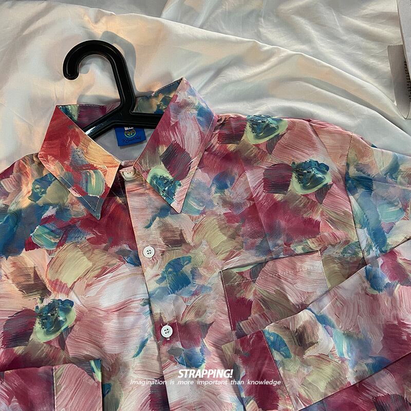 [STRAPPING Series]★Shirt★ Tops Print Casual Unisex Men's Spring Clothes Autumn Clothes Thin Chiffon Oil Painting Style