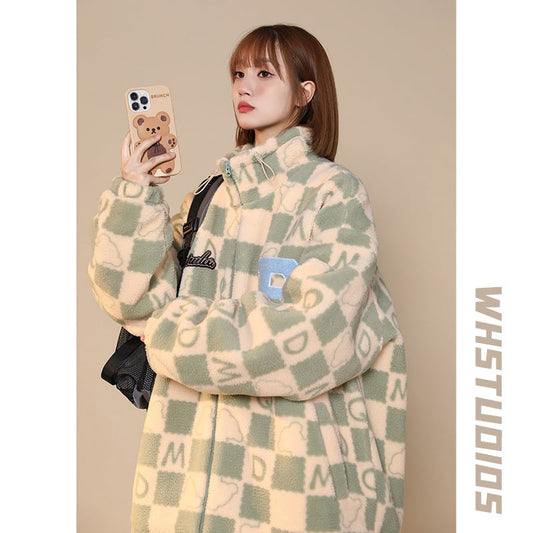 [Suikoishi Series] ★Winter Coat★ Cotton Coat Outerwear 3color Unisex Men's Checkered Pattern Loose