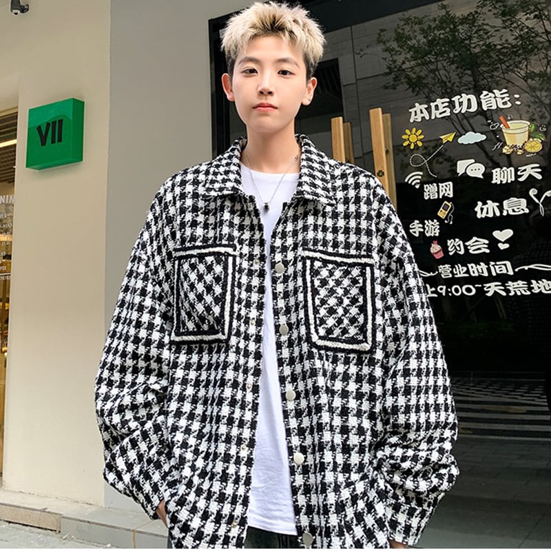 [BIGEMAN Series] ★Jacket★ 2color outer plaid pattern unisex men's black red