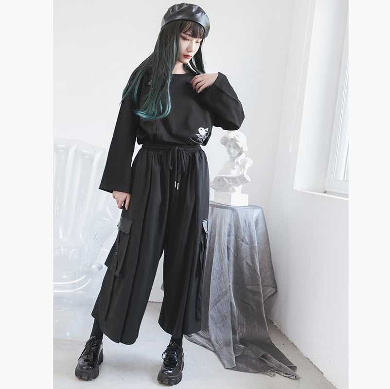 [Kokaisha series]★China style pants★Bottoms Gaucho pants Gaucho SML Easy to match Black Black