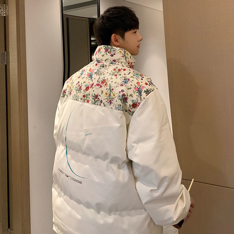 [High Series] ★Winter Coat★ 2color Thick Warm Unisex Men's Floral Pattern Outerwear Switching White Black