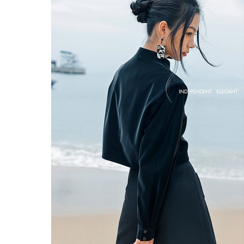 [Big Blue Dragon Series] ★China style outerwear★ Mini length Chinese button Mini length black black Chinese clothing