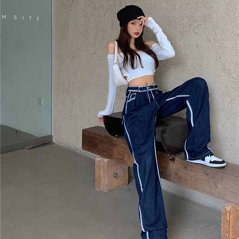 [Left Little Sister Series]★Denim Pants★ Gaucho Pants High Waist Fashion Slimming Blue Blue SML XL