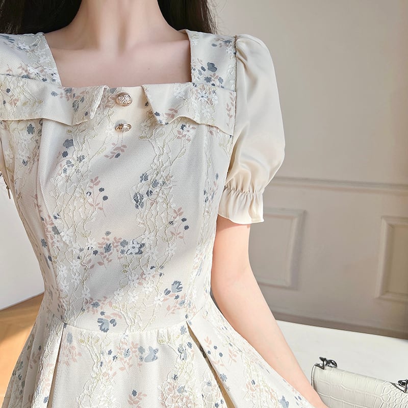 [WOYUAN Series]★Dress★2color Floral Pattern Short Sleeve Women's Fashion Temperament Up Date Party Wedding