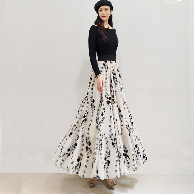 [KEER Series] ★Floral pattern skirt★ 3 lengths available, large size, stylish, elastic waist