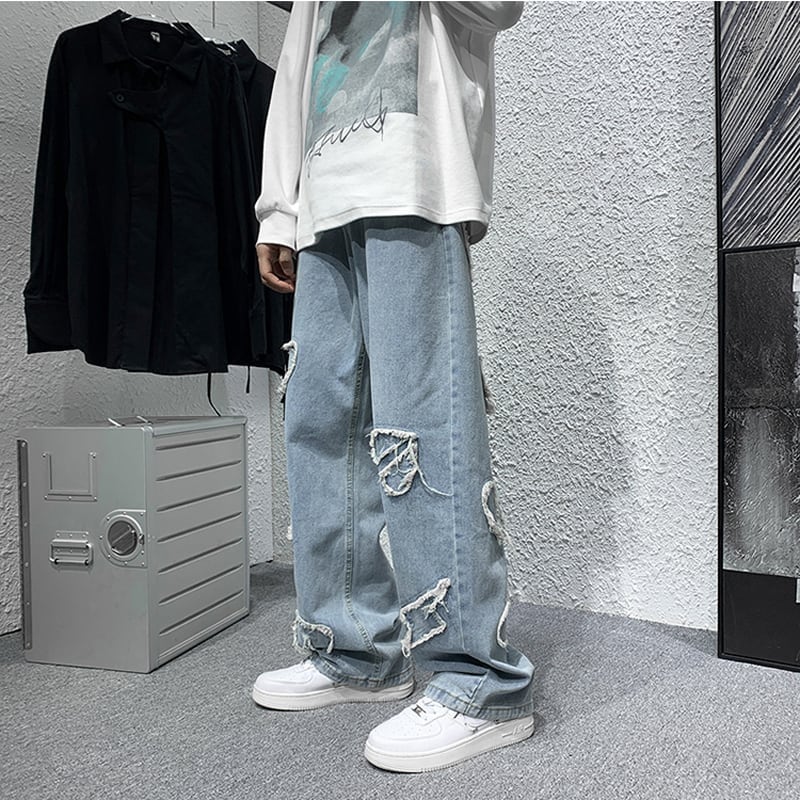 [Minatojima Impression Series]★Denim pants★ Unisex fashion ins style blue blue large size commuting date