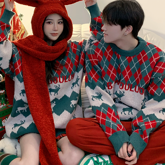 [TRAVEL ISSUANCE Series]★Sweater★ 2color Tops Christmas Unisex Men's Red Green Deer