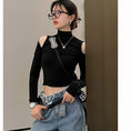 Load image into Gallery viewer, [MEIMEI Series] ★Tops★ T-shirt, long sleeve, sexy, exposed shoulders, slimming, gray, black
