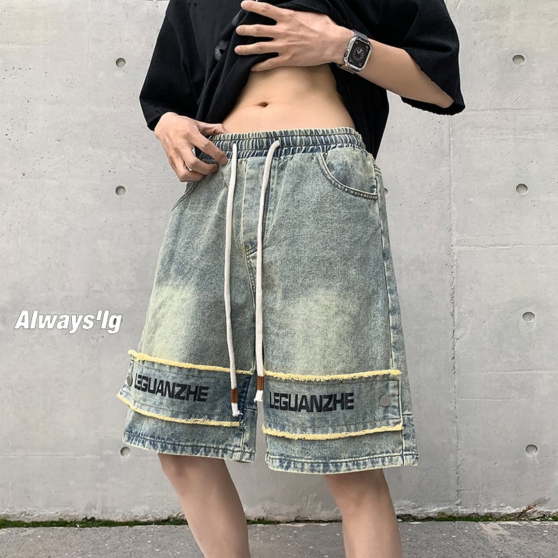 [BIGEMAN Series] ★Shorts★ Denim pants Fashion Casual Stylish Unisex Men's Alphabet Blue