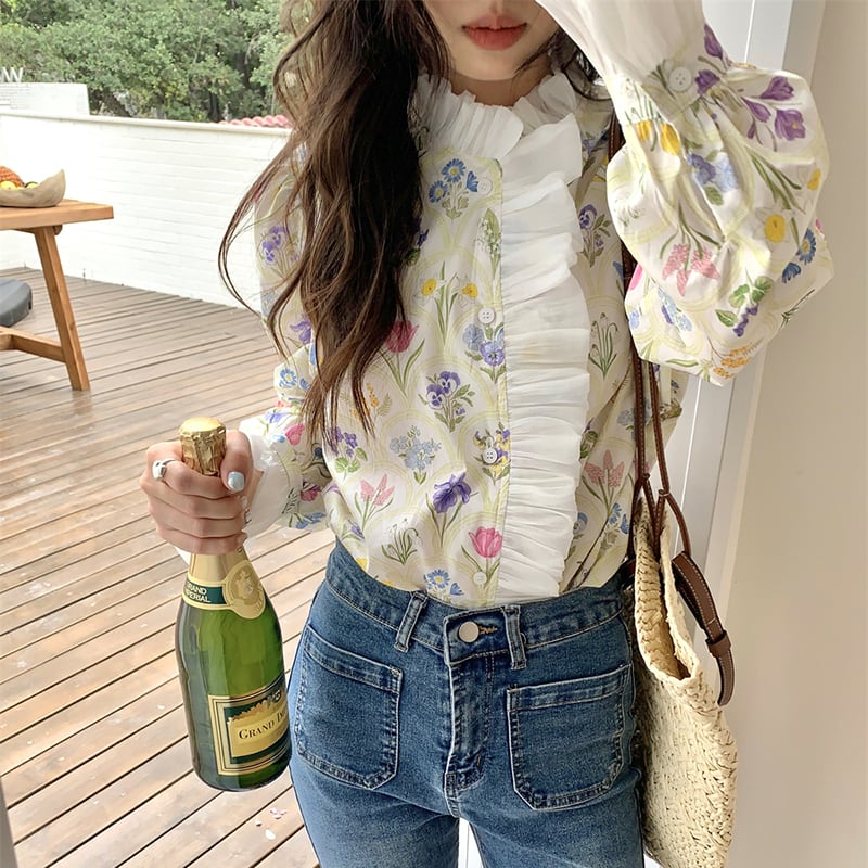 [LIANGLIANG Series]★Shirt★ Long sleeve shirt, floral pattern shirt, women's, stylish, cute, improves your temperament