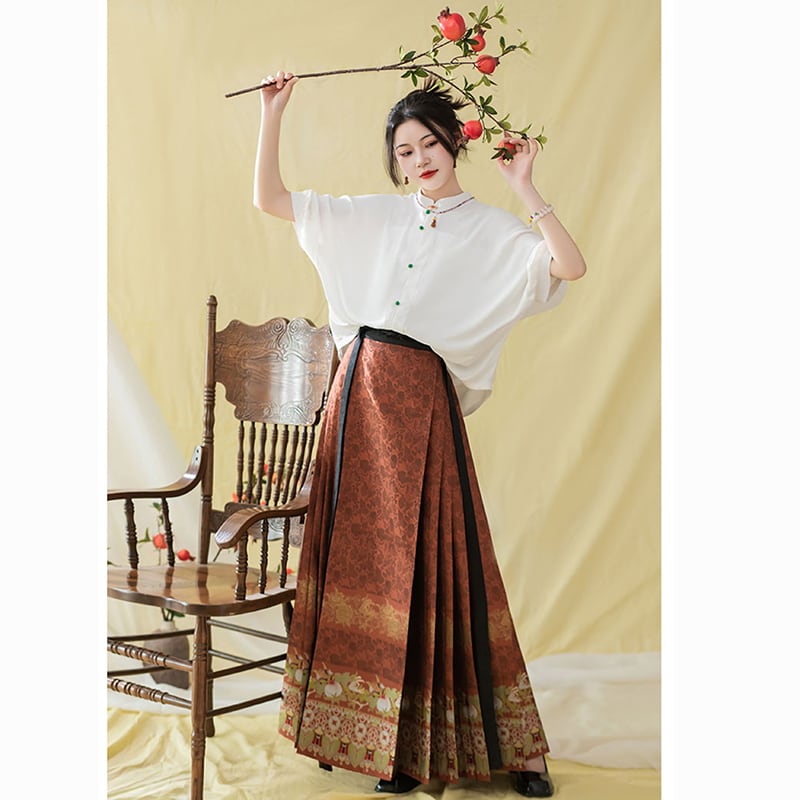 [Three---Fukuju Santa Series] ★Chinese style skirt★ 2color Maki skirt bottoms Chinese clothing Black Red Improved Hanfu Hanfu skirt