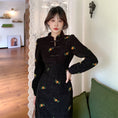 Load image into Gallery viewer, [JIGUJIGU series]★China style dress★ Large size corduroy floral pattern slimming slim black black
