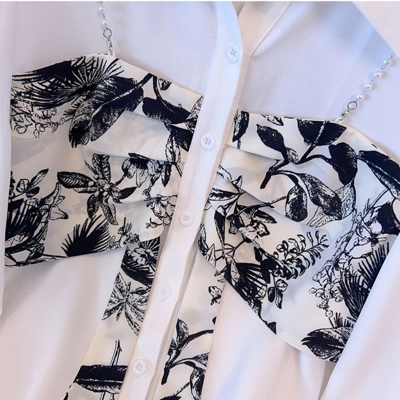 [BAITANG series] ★China style shirt★ 2color tops long sleeve shirt fake layered ink pattern black white