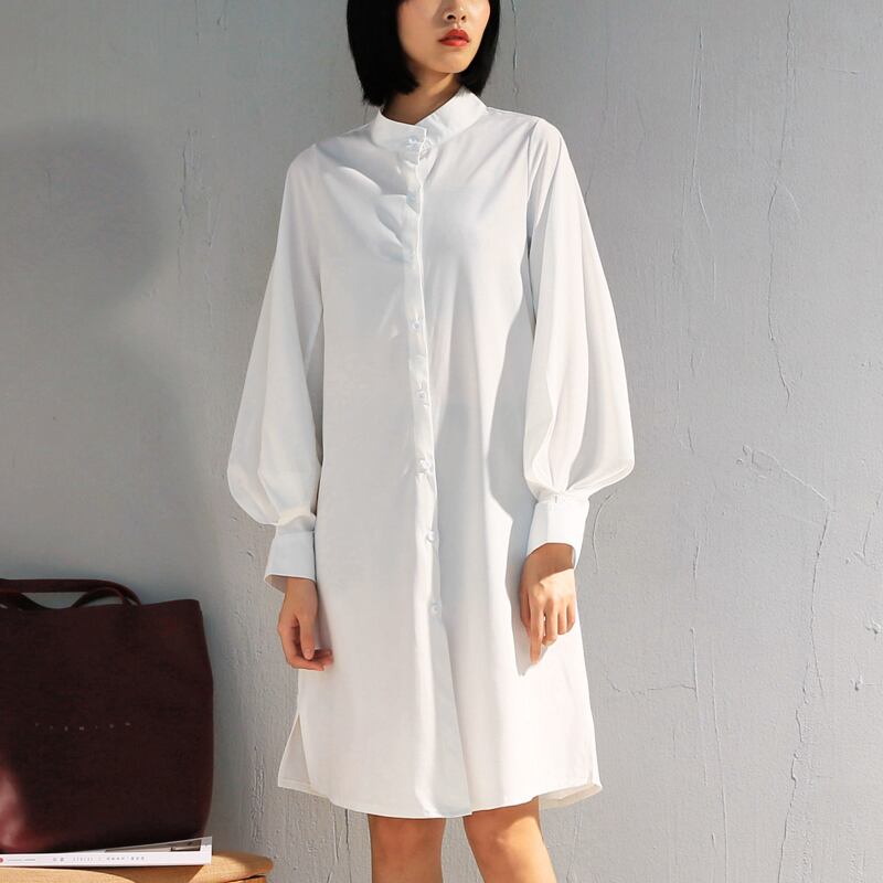 Shirt Dress Women's Fashion Simple Commuting OL Office Lantern Sleeve Large Size SML XL 2XL Thick