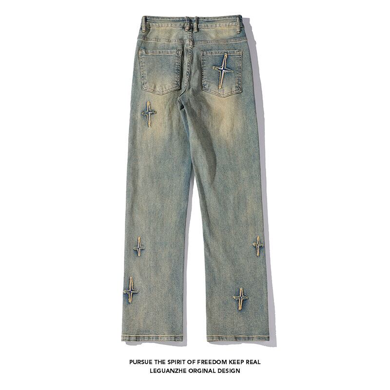 [BIGEMAN Series]★Denim pants★ 2color bottoms pants unisex men's cross retro easy to match