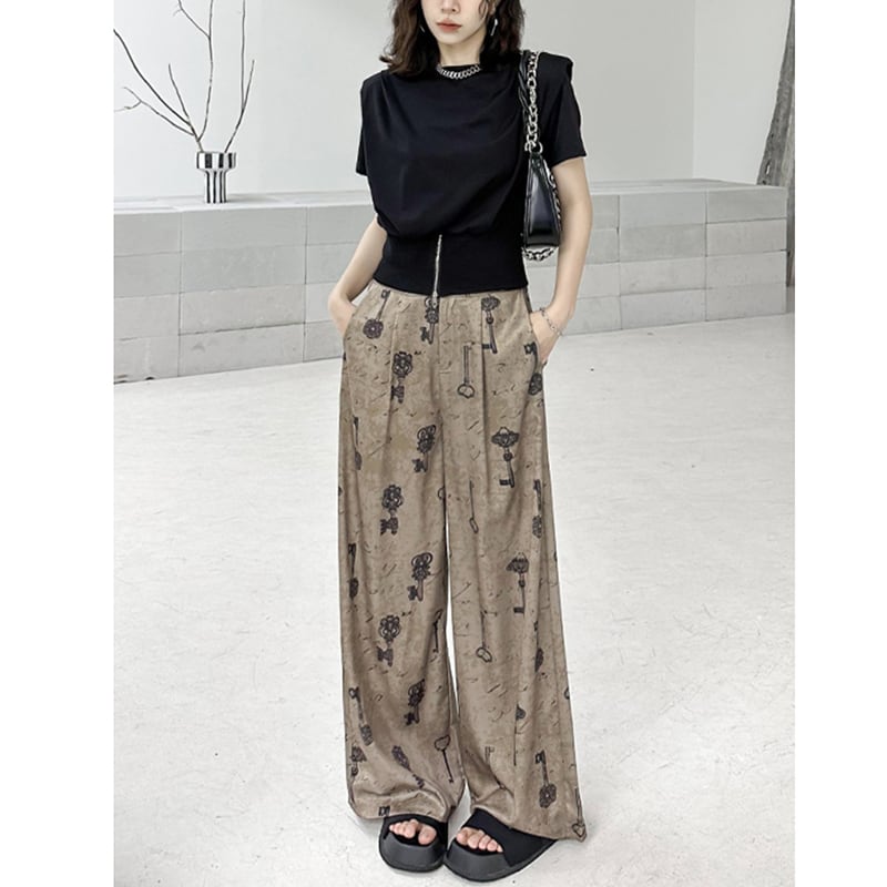 [YIDAO Series] ★Casual Pants★ Switching Print Summer Clothes Gaucho Pants Trousers Slimming Wear