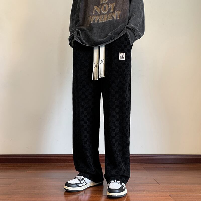 [KADISHOU Series] ★Casual Pants★ 3color Bottoms Trousers Men's Large Size Plaid Pattern Black White Green