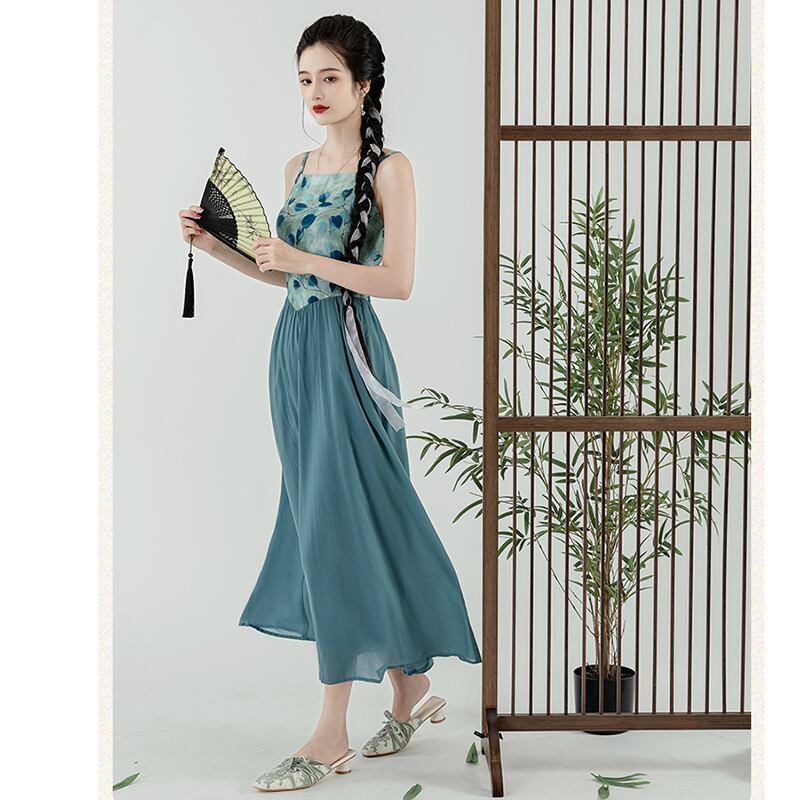 [YIYUN Series] ★Chinese style setup★ 2-piece set Happi coat + hanging dress Chinese clothes Blue Blue