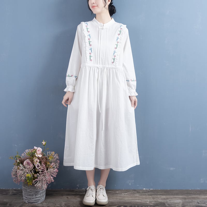 [Qing Series]★Chinese style dress★ 5color embroidery Improves temperament White Apricot Green Purple Orange