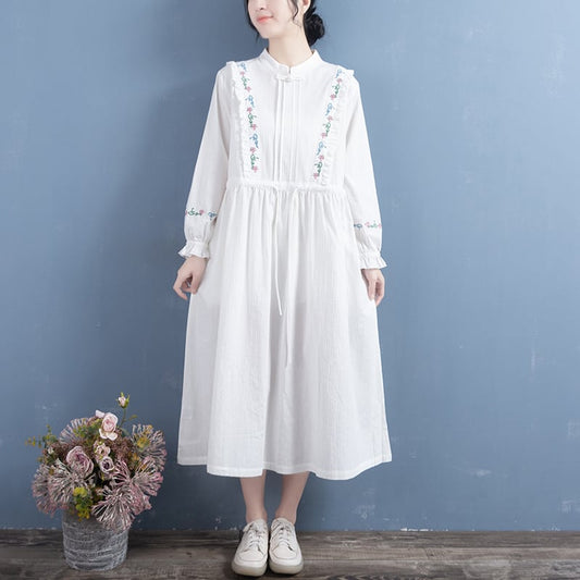 [Qing Series]★Chinese style dress★ 5color embroidery Improves temperament White Apricot Green Purple Orange