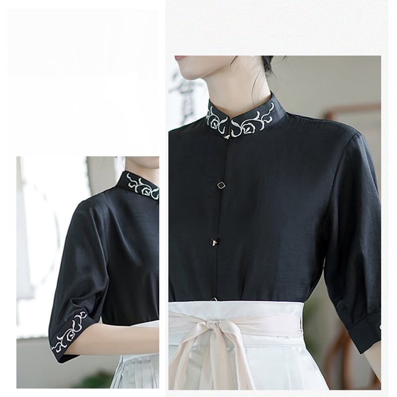 [WUJIA Series]★China Style Shirt★ Tops Short Sleeve Shirt Chinese Elements Summer Clothes Temperament Enhancement Black Black SML XL