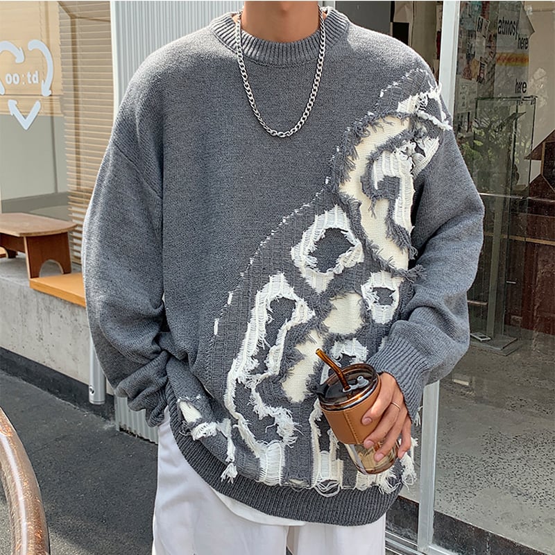 [Black Series] ★Sweater★ 3color knit tops Unisex Men's Switching Stylish Cool