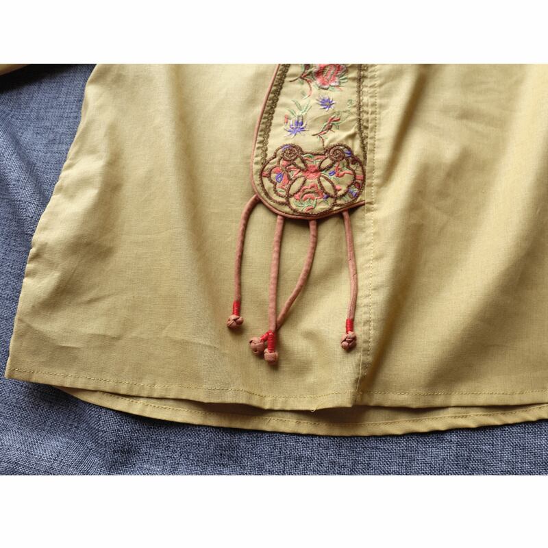 【清シリーズ】★チャイナ風トップス★ 3color 夏服 刺繍 シャツ ホワイト ブルー イエロー 白 青 黄