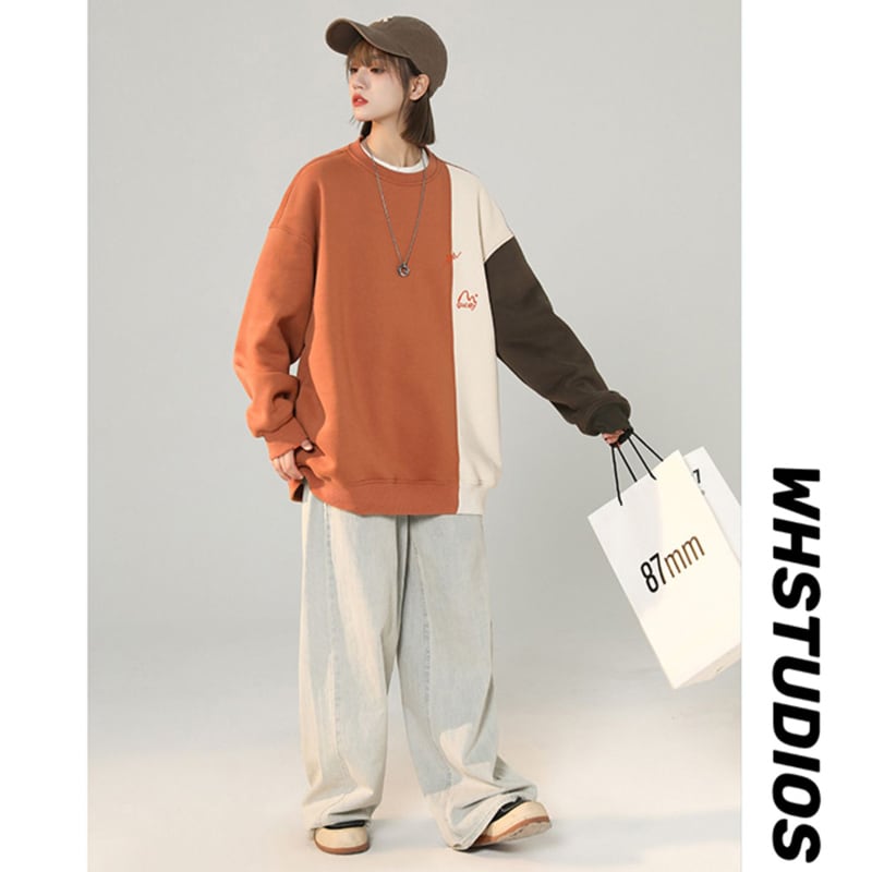 [Fujiiman Series] ★Tops★ 3color Unisex Men's Color Scheme Round Neck Cute Casual Spring Clothes