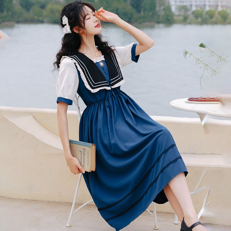 【塵曲シリーズ】★ワンピース★ セーラー服 半袖 可愛い レディース デート 撮影 夏服 ロリータ