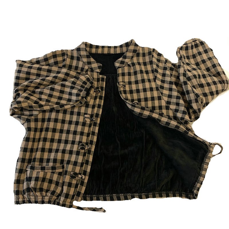 [Myojo Girl Series] ★China style setup★ 2-piece set Chinese clothes, improved Tang clothes, plaid pattern, thick autumn clothes, winter clothes ML XL 2XL