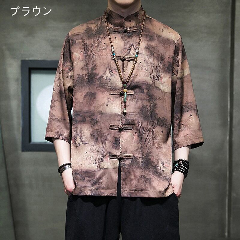 [JUNYI Series]★China style shirt★ Tops 6color Unisex Men's Large size Ink pattern Landscape pattern