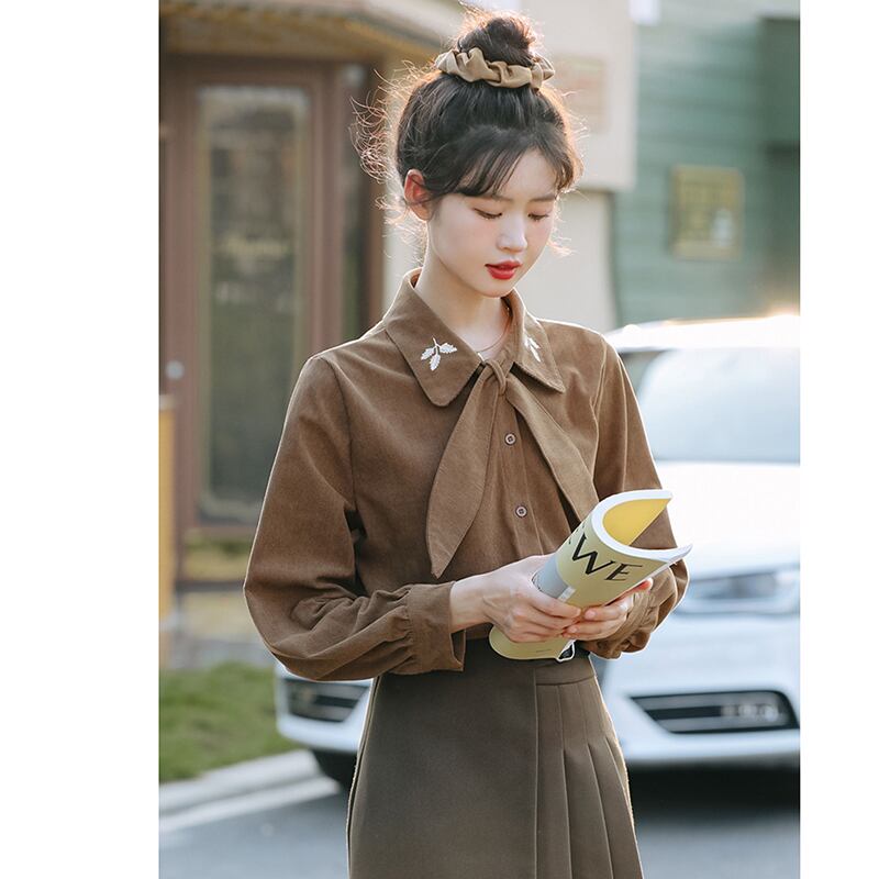 [Love Series] ★Shirt★ 2color Tops Long Sleeve Shirt Cute Embroidery Spring/Autumn Clothes Easy to Match Commuting/Dating