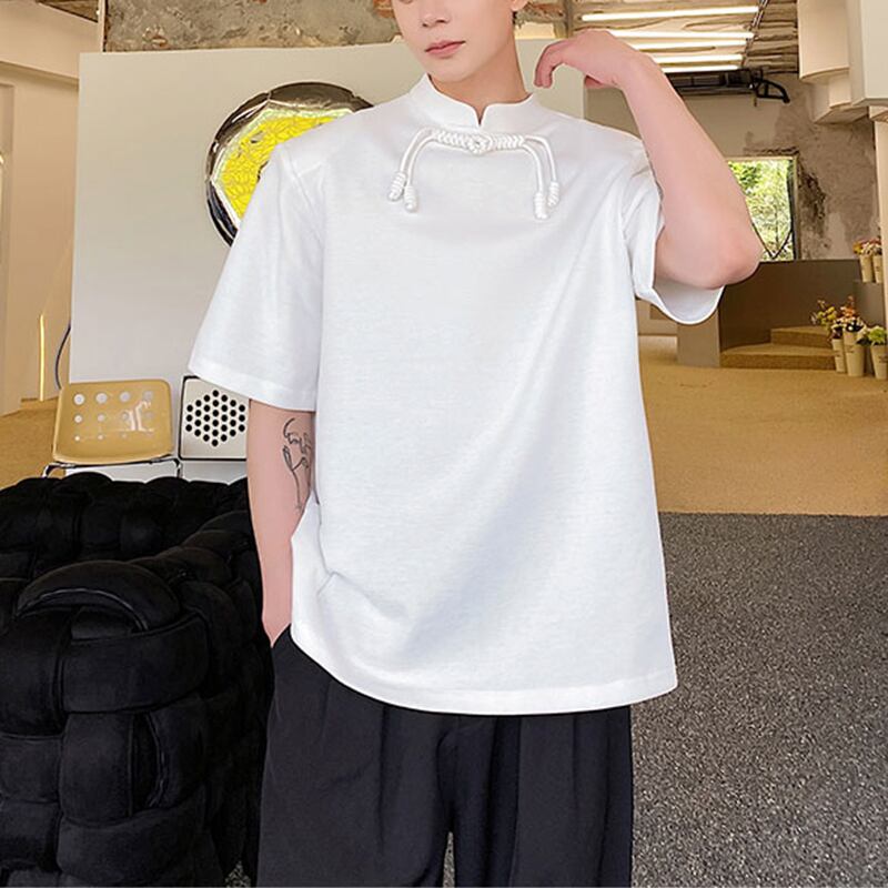 [ZHUIYI Series]★China style T-shirt★ 2color tops Chinese button unisex men's simple black white