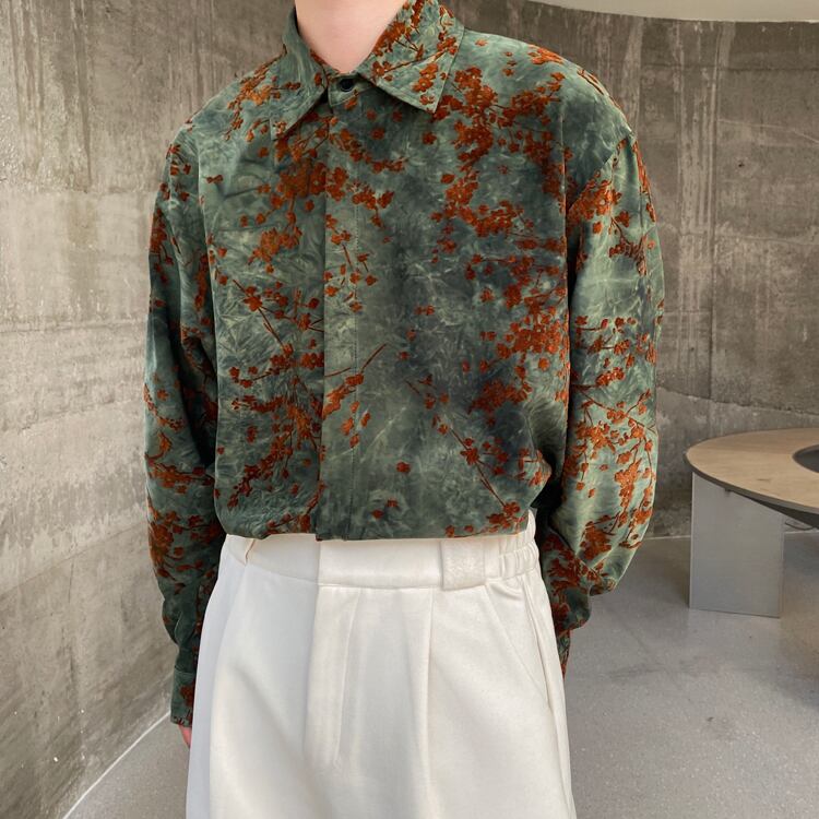 [Illustrated series]★China style shirt★ Tops Unisex Men's ML XL Green Green ML XL Retro