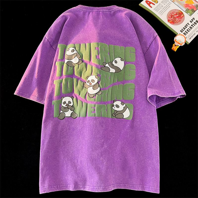 [CHAOMEICHEN Series]★T-shirt★ 3color Unisex Men's Large Size Panda Black Gray Brown Purple