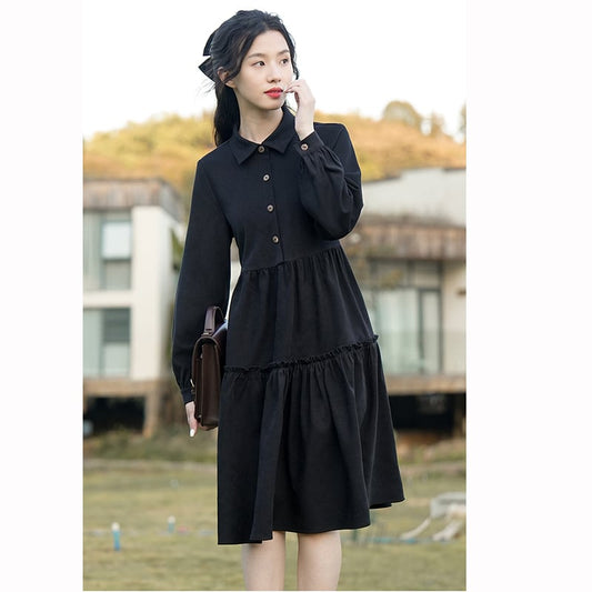 [Mokuyi Series] ★One Piece★ 2color Long Sleeve One Piece Women's Cute Retro Black Green