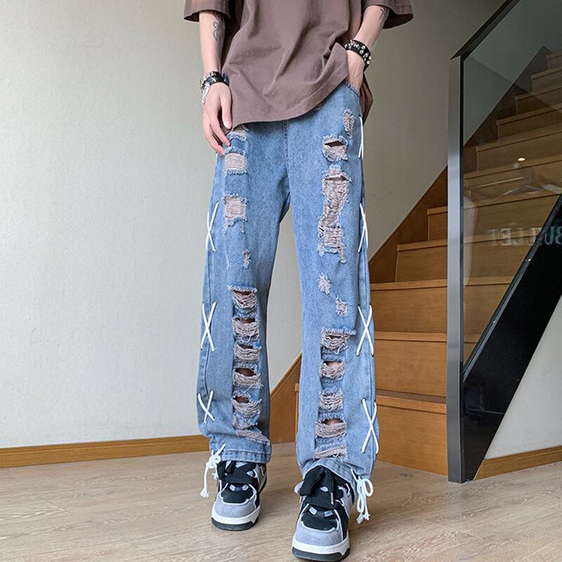 [YANDAN Series]★Denim pants★Bottoms Pants Unisex Men's Distressed Blue Blue Design Stylish