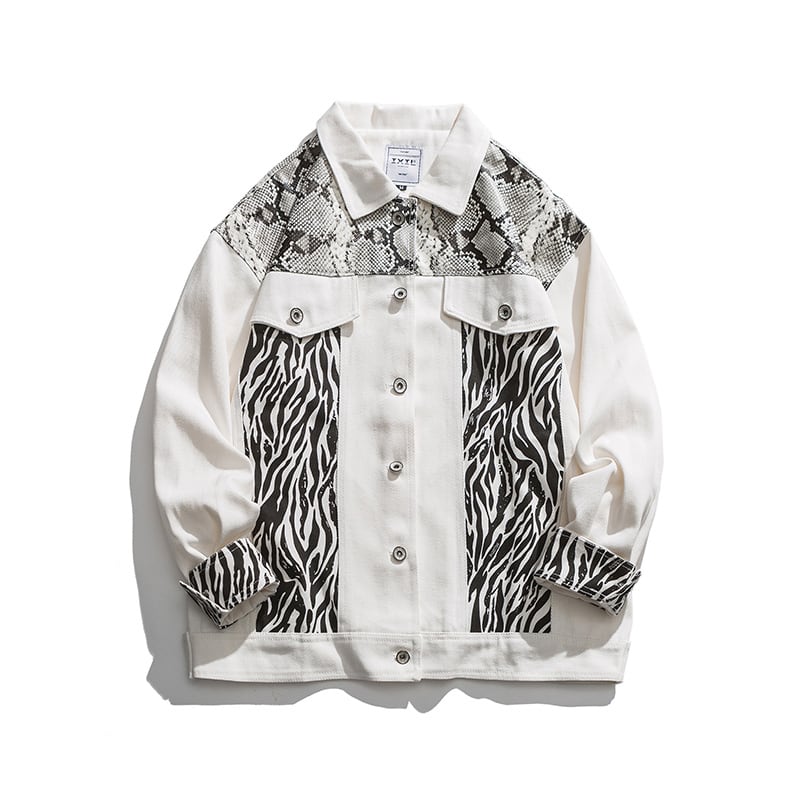 [LP Series]★China style jacket★ Stadium jacket snake pattern zebra pattern outerwear sukajan black white switching casual unisex